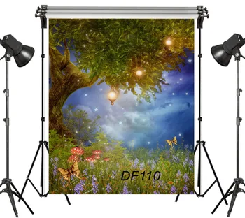 

5x7FT Wonderland Forest Lantern Foggy Anthemy Child Seamless Washable No Folds Polyester Backdrop Background Photography Studio