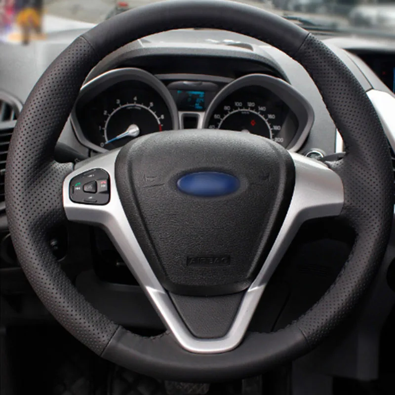 

Top Leather Steering Wheel Hand-stitch on Wrap Cover For Ford Fiesta 2008-13 Ecosport 2013-16