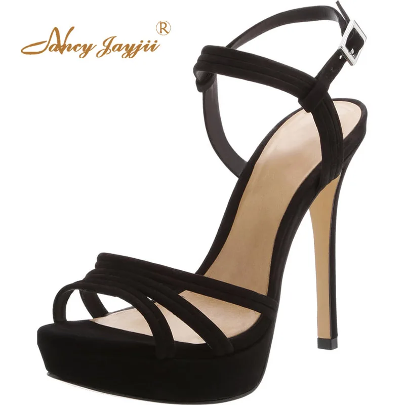 

Black White Platform Sandals Woman High Stliettos Soft Leather Big Size 11 15 Heels Dress Party Fashion For Ladies Footwear 2019