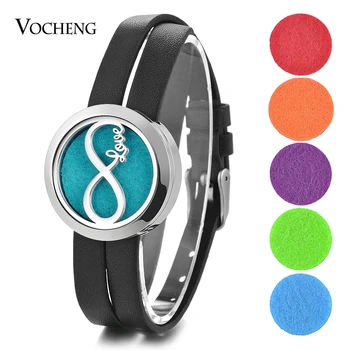 

Essential Oil Aromatherapy Diffuser Locket Bracelet Stainless Steel Double Leather Randomly Send 10pcs Oil Pads as Gift VA-799