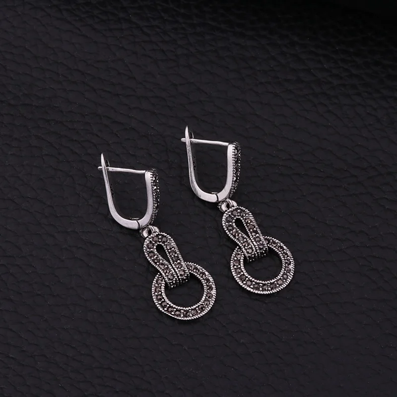 Серьги подвески Sellsets с черным фианитом в виде Стразы круглые серьги серебряного