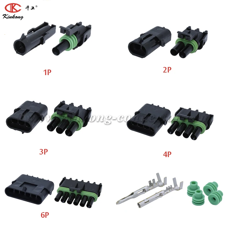 

Delphi male female Weather Tight Pack connector Kit 1/2/3/4/6 pins housing+contacts+silicone wire seals for wire size(12-16AWG)