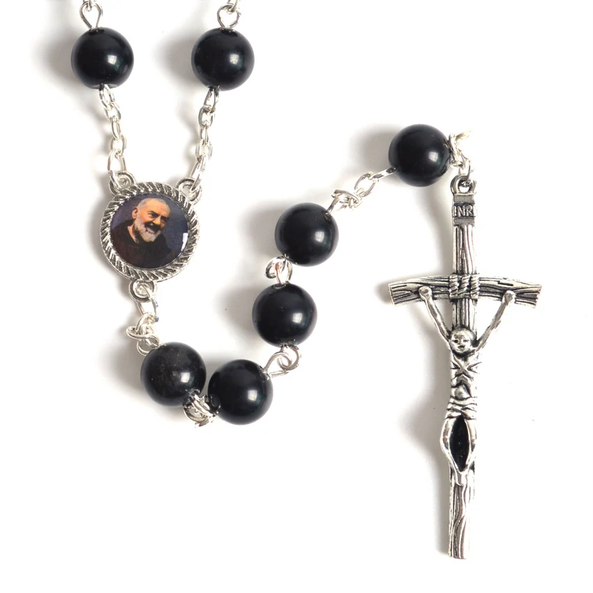 Модные унисекс Круглые Подвески с темным камнем St Pio и Pope ожерелье с четками
