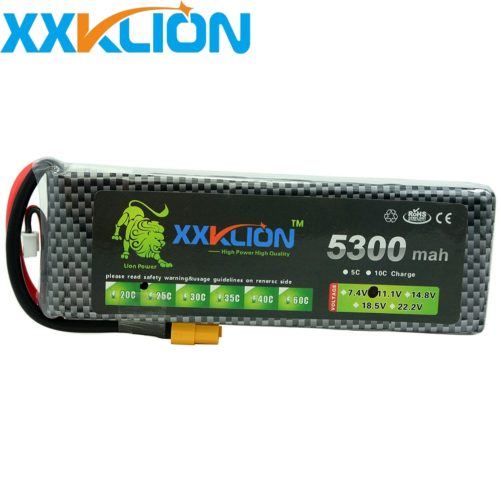 

XXKLION drone Lipo Battery pack 11.1v 3S 5300mah 25c Helicopter Car Boat Quadcopter Remote Control toys Battery free shipping