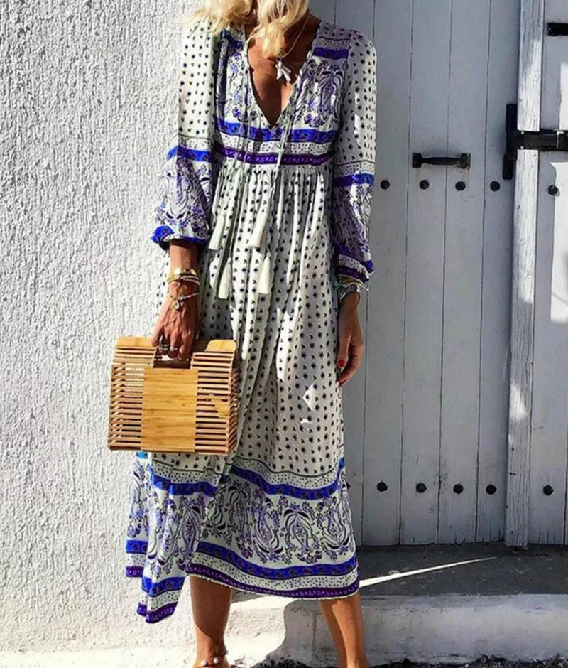 

2019 New Women Summer Boho Midi Dress Loose Long Dress Robe Femme Vestidos Plus Size 5XL