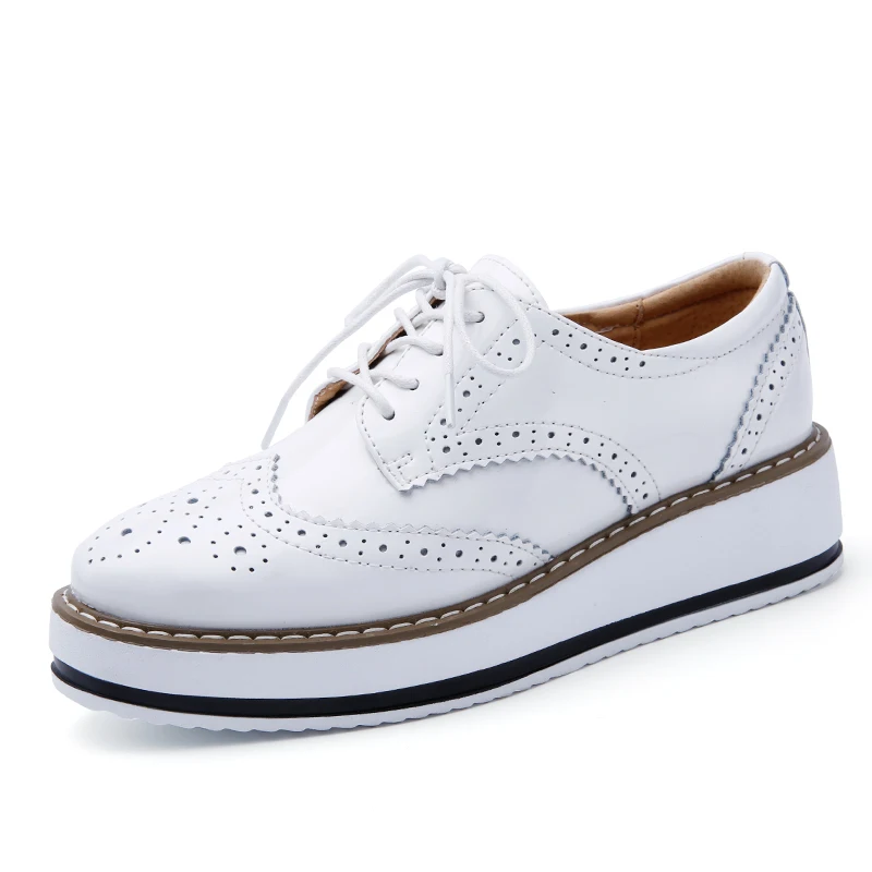 Spring Creeper Women Shoes Patent Leather Platform Shoes Women Flats Fashion Loafers Women Brogues Shoes Oxford Footwear - Цвет: 001 white