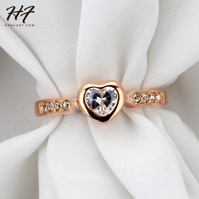 Кольцо в форме сердца с кристаллами цвета розового золота, Сделано с настоящими Австрийскими кристаллами, полный размер, горячая Распродажа R085