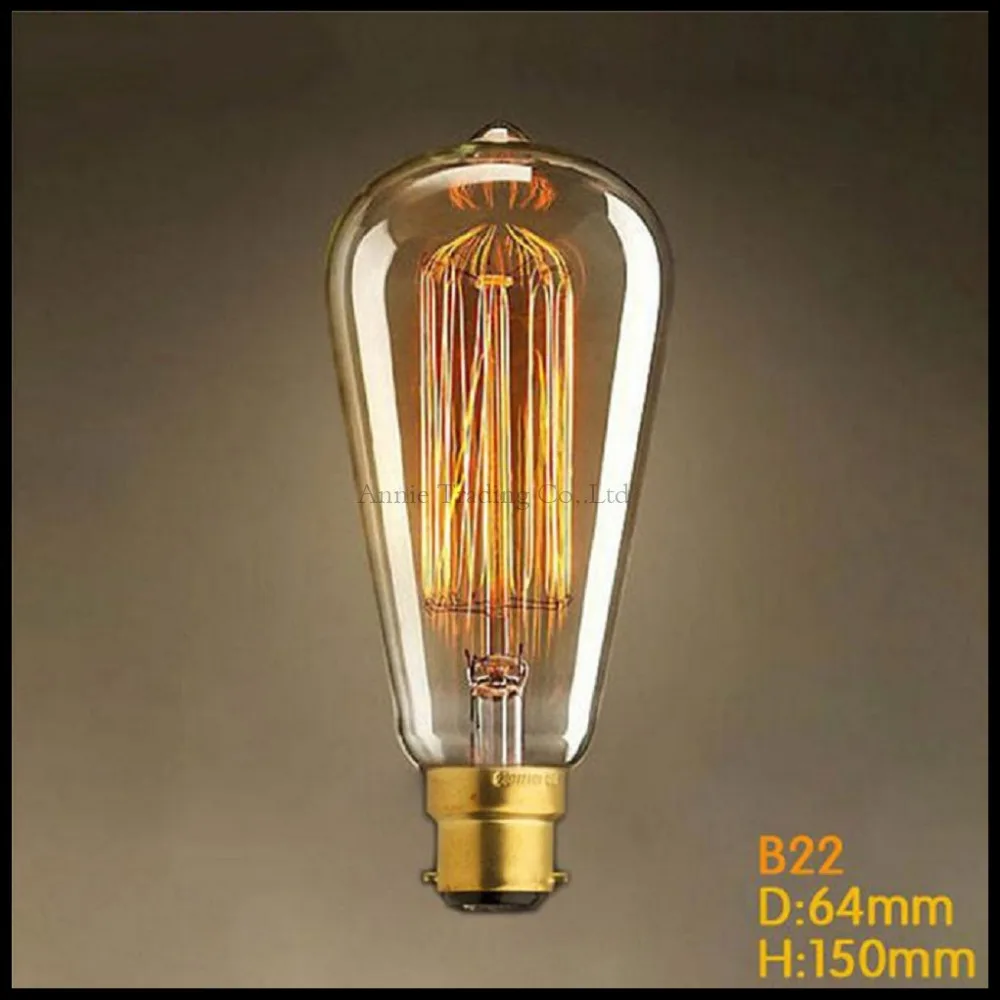 220V B22 40W Edison Bulb ST64 vintage retro carbon bulb incandescent