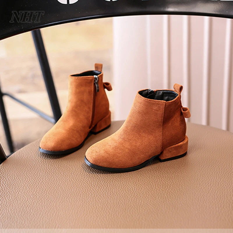 Nauhutu original leather kid girl boots ankle bow knot fashion princess