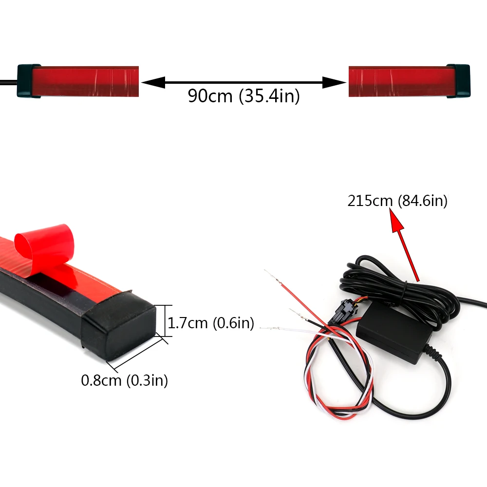 High Mount Car Brake Lamp 12V LED Light Strip Safety Warning Light Stop Signal Lamp Red Flowing Flashing Rear Tail Stop Lamp 