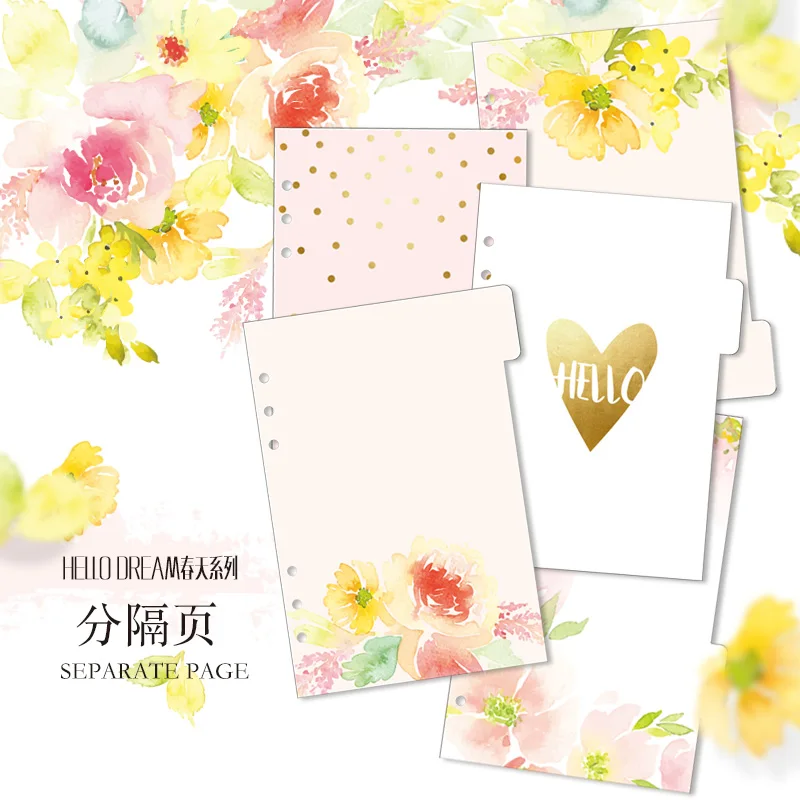 

New spring flowers series separator page core for spiral notebook,cute index paper/index paper for week planner/diary A5 A6