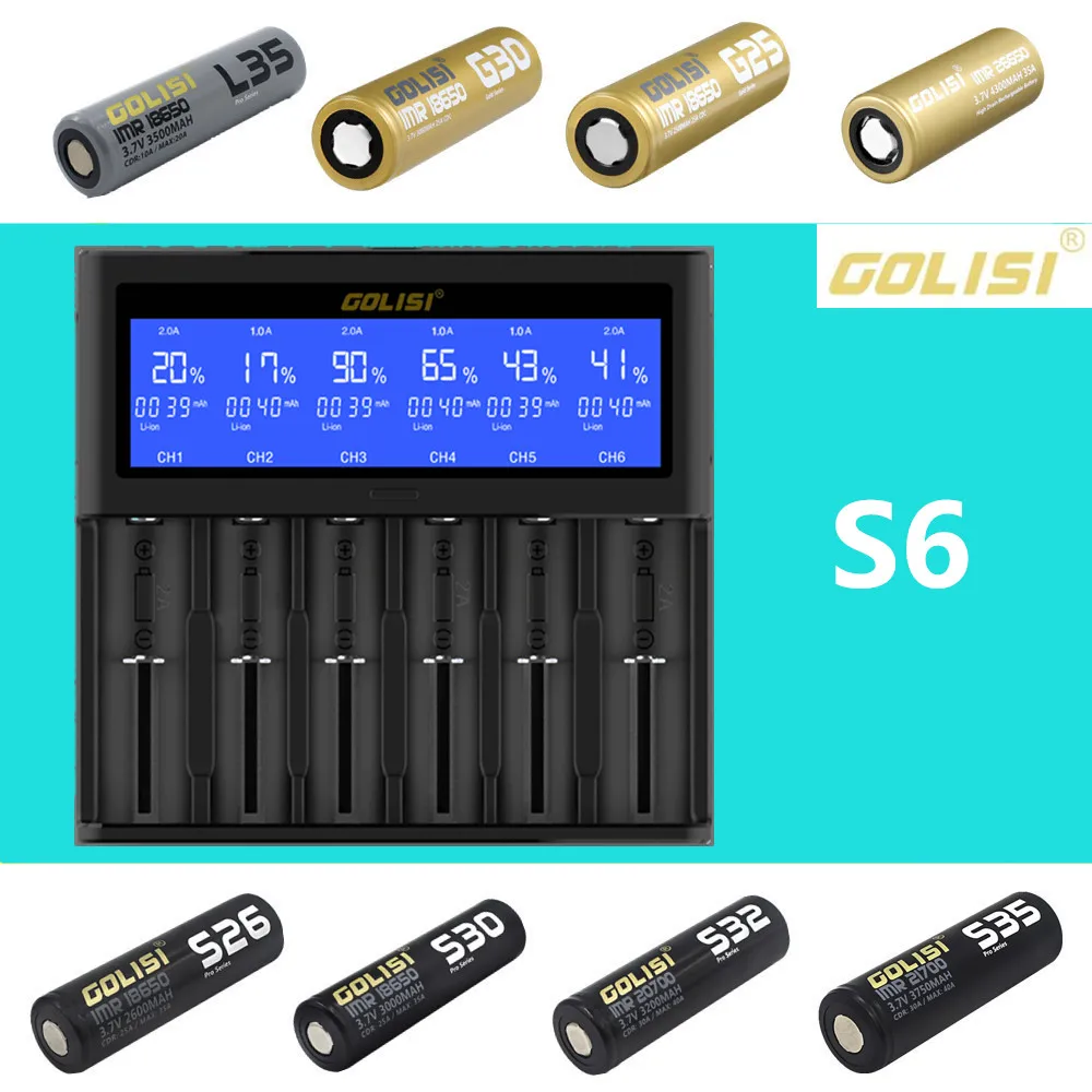 Golisi S2 S4 S6 зарядное устройство с ЖК дисплеем для 18650 21700 26650 Li Ion Ni MH CD AAA AA батареи