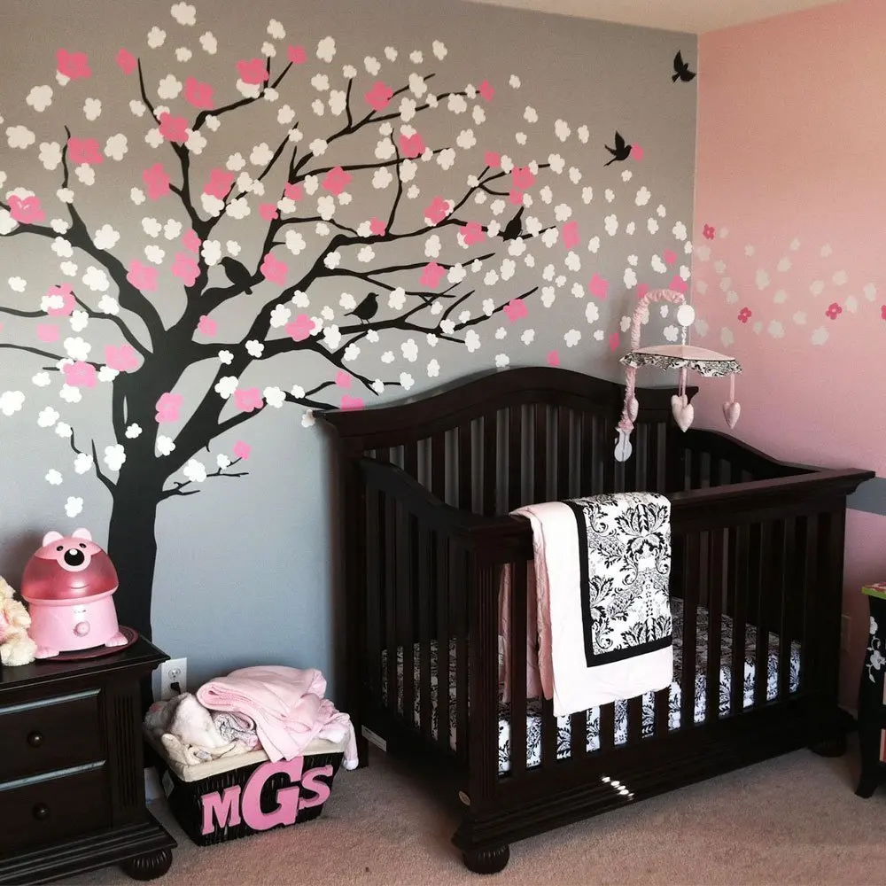 W093 Cherry Blossom Tree for nursery decoration Large Tree Vinyl wall decal for kids room decor
