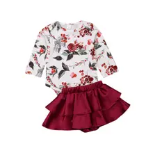 Детская одежда на весну и осень комбинезон с цветочным рисунком для новорожденных девочек, топы с длинными рукавами, многослойные юбки, комплект одежды