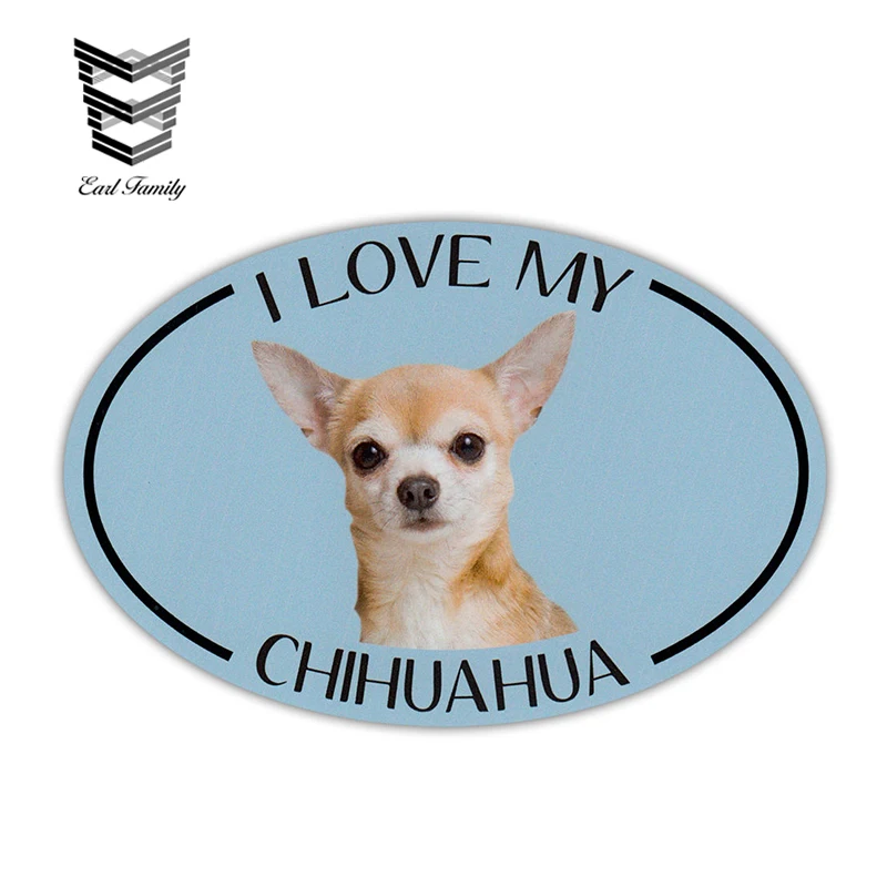 

EARLFAMILY 13cm x 8.7cm Oval Dog Breed Picture Car Sticker I Love My Chihuahua Bumper Sticker Decal Car Styling Accessories