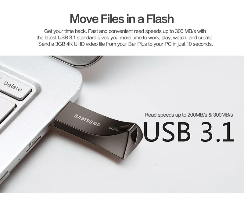 SAMSUNG Bar Plus USB Flash Drive 64GB 32GB Reading Speed 200mb/s Mini Stick 256GB 128GB Pen Drive USB 3.1 Memory U Disk