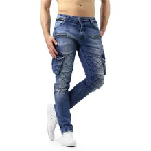MORUANCLE модные Для Мужчин's Рваные Джинсы Брюки с карманами и молниями рваные байкерские джинсовые брюки для мужчин Размеры S-XXXL