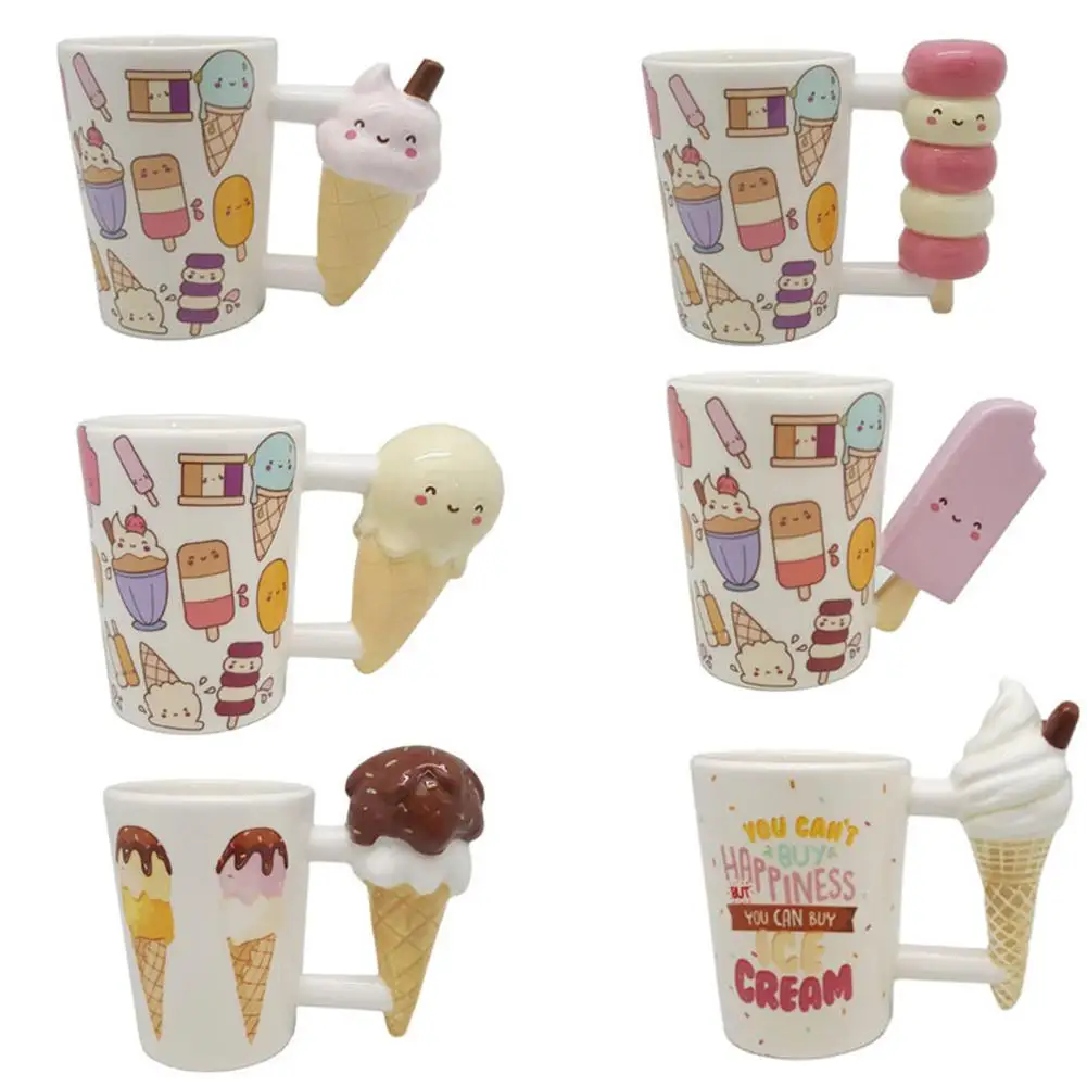 

301-400ml cute popsicle ceramic cup coffee mug travel mug leak-proof creative cartoon expression pack popsicle ice cream cup
