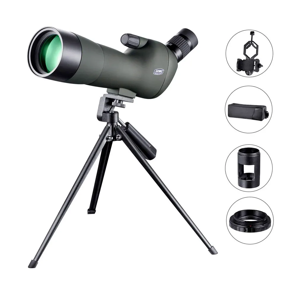 GOMU 20-60X60 monoculars telescope waterproof Zoom Spotting Scope Prism Birdwatching Shooting Tripod camera Photography Adapter