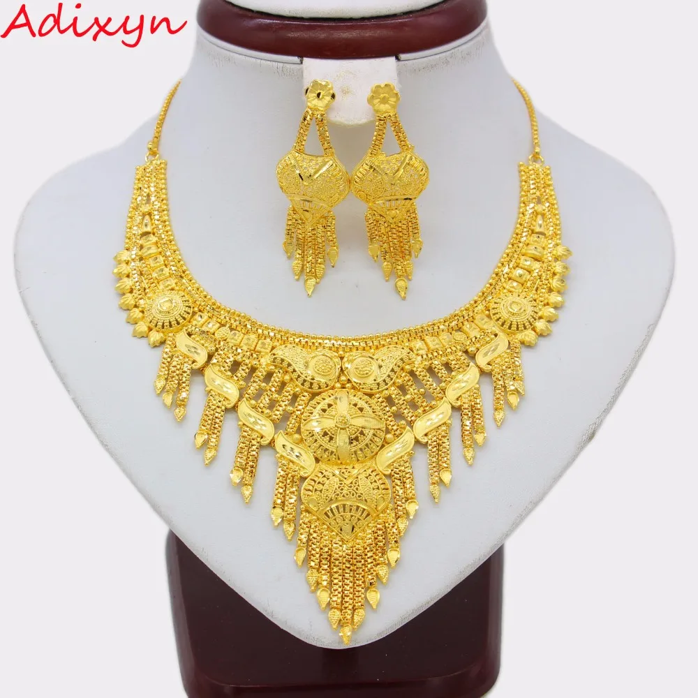 

Adixyn Dubai Necklace Earrings Jewelry Set for Women Gold Color Bling Hanging Jewelry Ethiopian/Arab Wedding/Party Item N12195