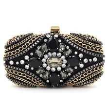 Роскошный клатч ручной работы с черной бриллиантовой цепочкой, вечерняя сумочка, модные вечерние мини-дамская сумка-кошелек, сумка на плечо с клапаном