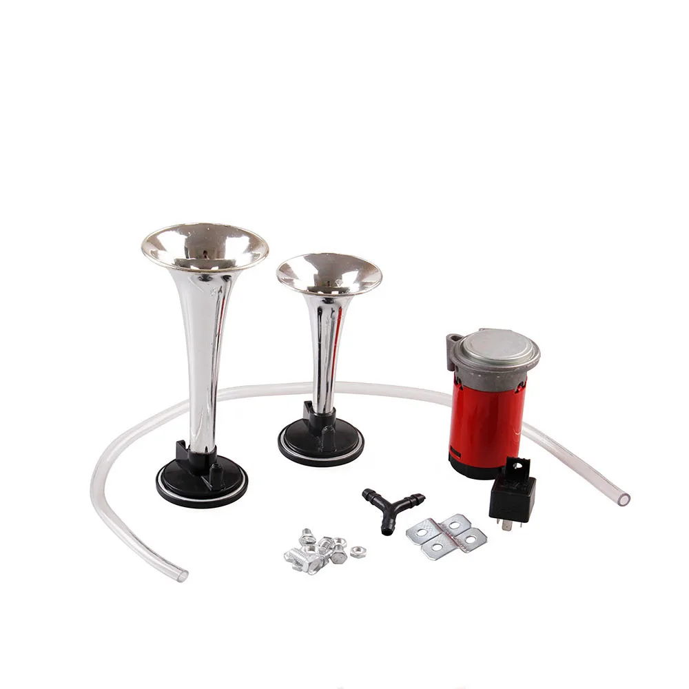 

Silver/Red Loud 12V 135db Twin Trumpet Air Horn & Compressor Set Kit Car Boat Truck AH006