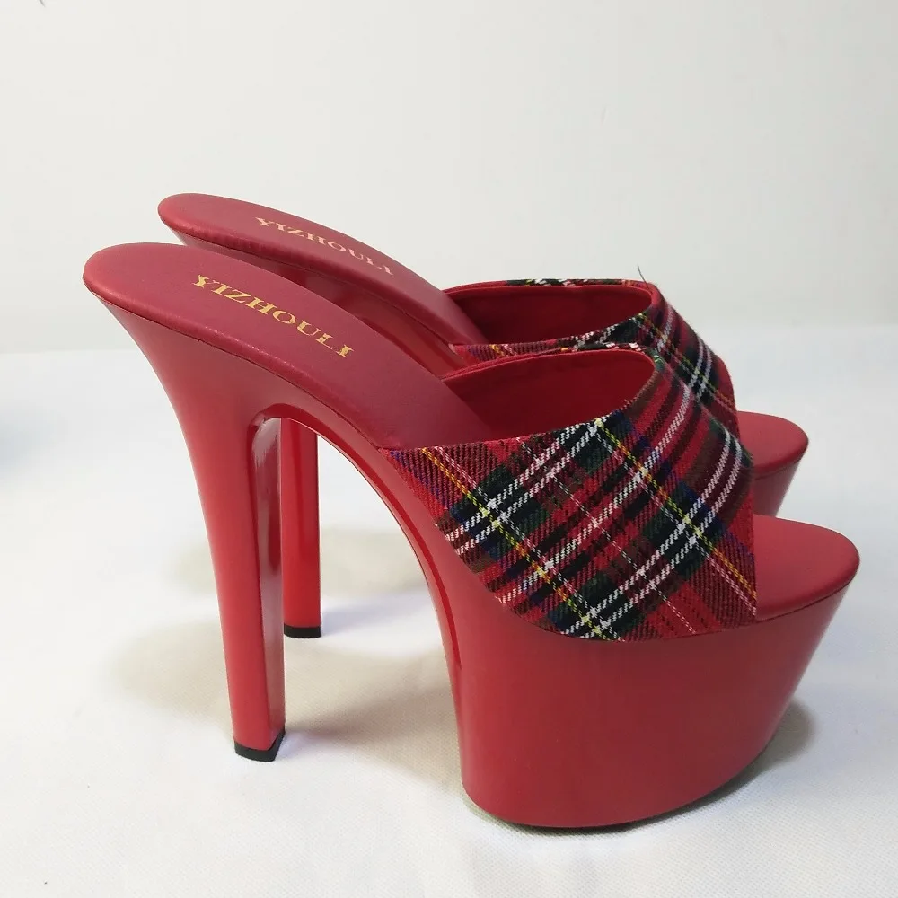 7 inch women's sexy high-heeled sandals, open toe canvas vamp model banquet dance show, dance shoe