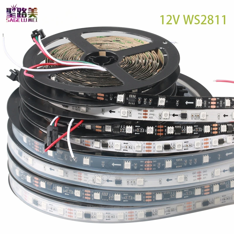 

5m/roll DC12V 5050 SMD rgb 2811 strip light addressable 30/48/60 leds/m Smart led pixels strip external ic, 1 ic control 3 led