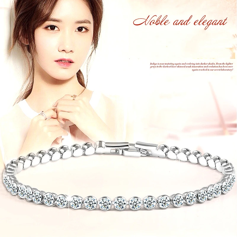 

Luxury 4mm Cubic Zirconia Tennis Bracelets Iced Out Chain Crystal Wedding Bracelet for Women Gold Silver Bracelet Jewelry