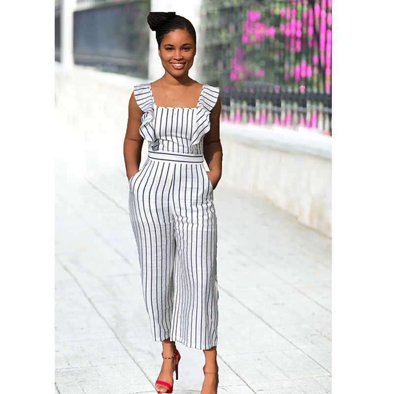 أسود أبيض مخطط رومبير المرأة بذلة مربع طوق الكشكشة كم مستقيم عموما الصيف الإمبراطورية عارية الذراعين واسعة الساق ارتداءها أسود أبيض مخطط رومبير المرأة بذلة مربع طوق الكشكشة كم مستقيم عموما الصيف الإمبراطورية عارية الذراعين واسعة الساق ارتداءها