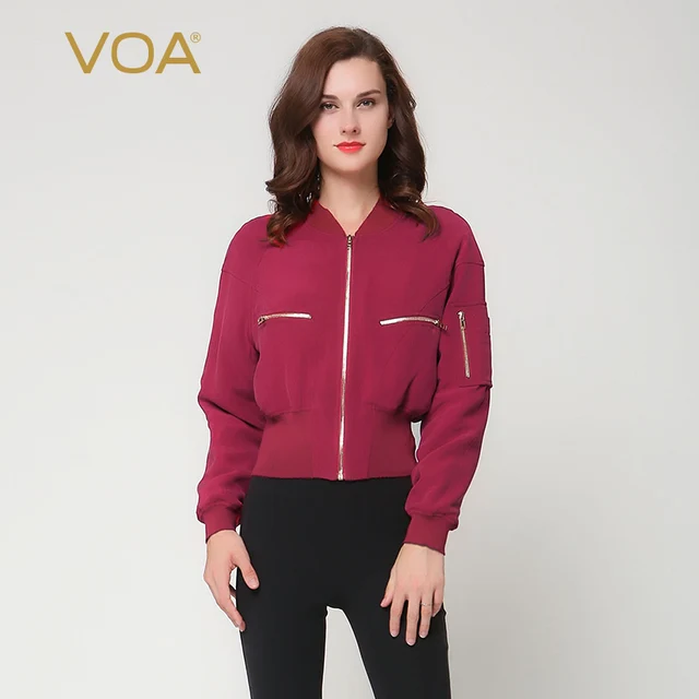 Cheap VOA flight models high waist short parkas red thick zip v neck heavy silk coat M6138