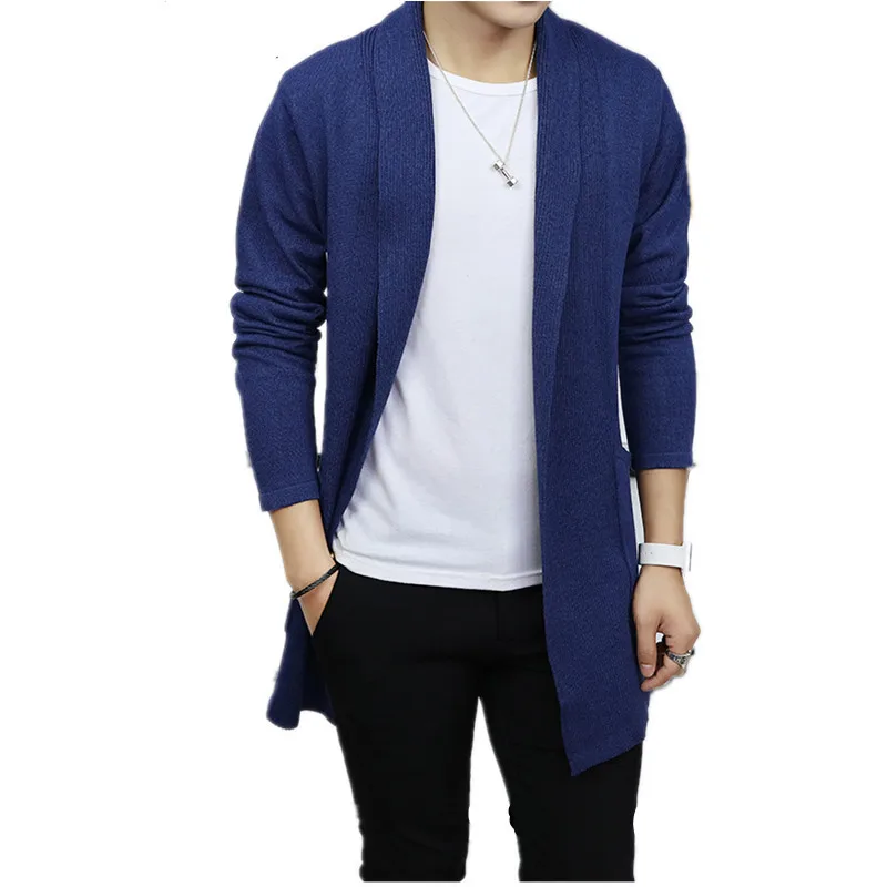 

Loldeal blue Men fall in long fashion knitting cardigan sweater slim windbreaker business high-quality cotton Leisure jacket