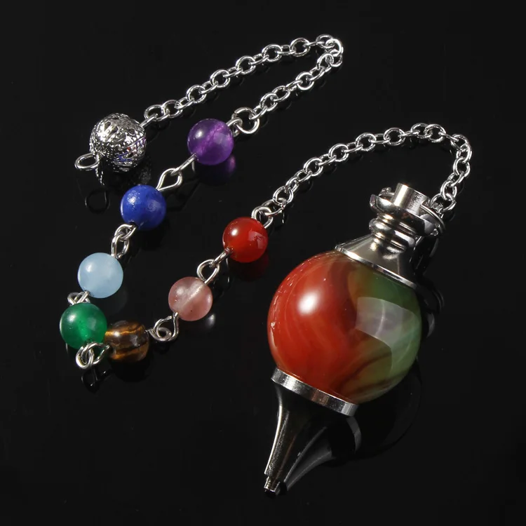 Natural Gnergy Gemstone~ Mixed 10Pcs 20mm Natural Stones Ball Healing Pendulums Stone Beads Chain Chakra Pendant Dowsing Pendulum Jewelry 10 AA00201017910g