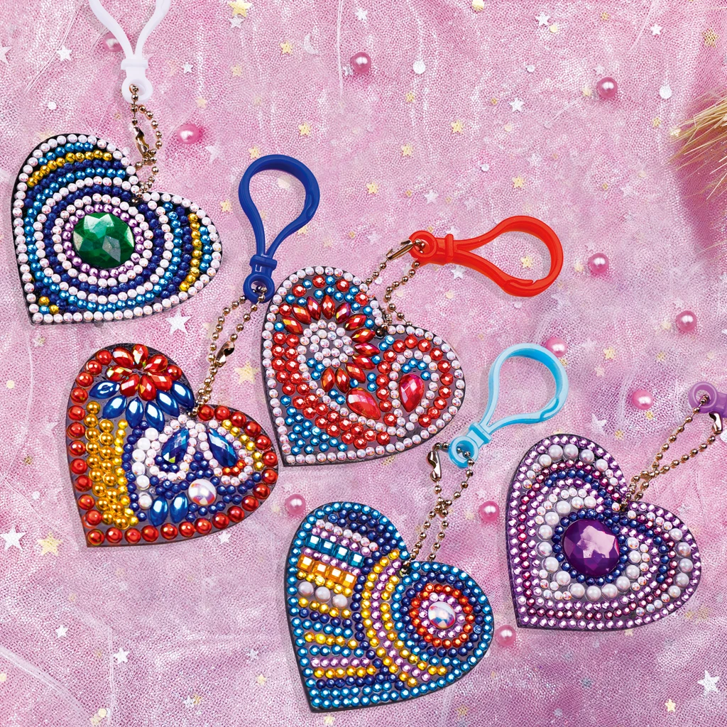 5pcs DIY Special Shaped Diamond Painting Heart Key Chain Resin Full