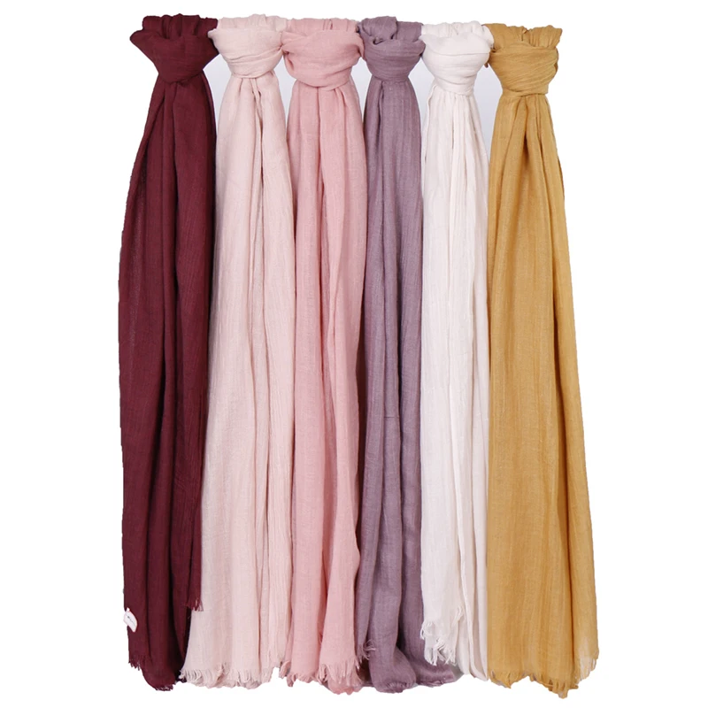 

Solid linen scarf soft cotton muslim hijab large size scarves wraps women fashion long pashmina plain headscarf headband 20pcs
