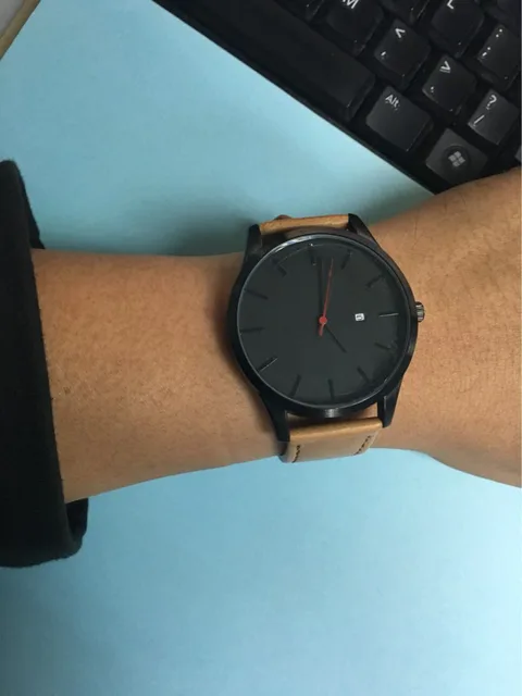 Elegant Watch Men Black Case.Black Dial Face Black hands with Red