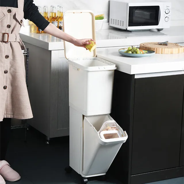 Large 32L Double Layers Garbage Cans Kitchen Vertical Waste Sorting
