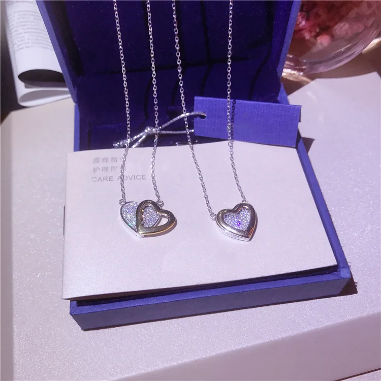 

2019 New Arrival Fashion Designer Romantic Heart Pendant Real 925 Sterling Silver Women Chain Necklace