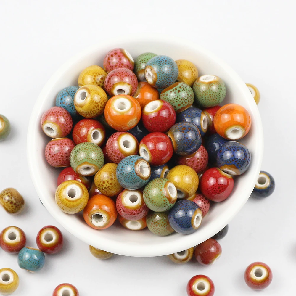 

JHNBY 100pcs Flower glaze ceramic beads 6/8/10/12MM Round Porcelain Spacer Loose beads for Jewelry bracelets making DIY Finding
