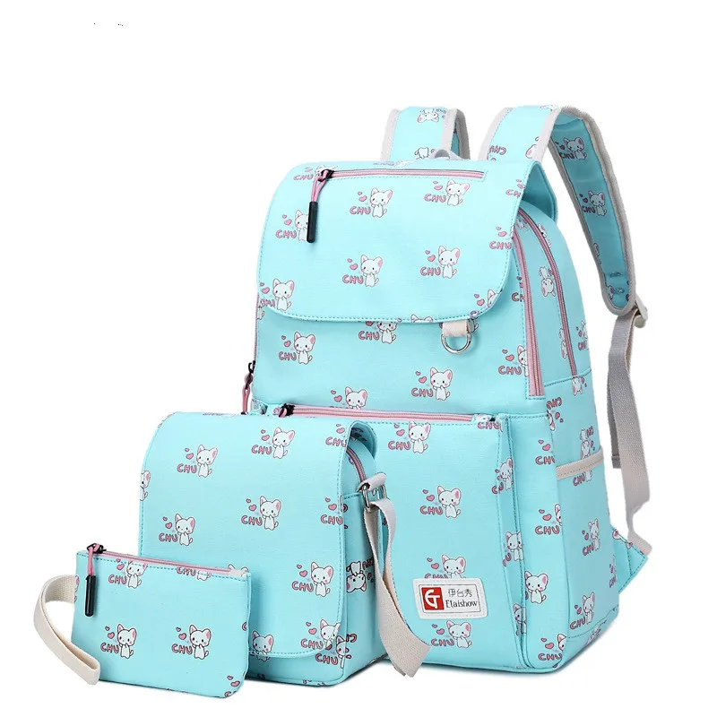 

3 pcs School Bags Teenagers girls fashion Cat Printing Backpack Women Backpack set Ladies Casual travel Rucksack laptop backpack