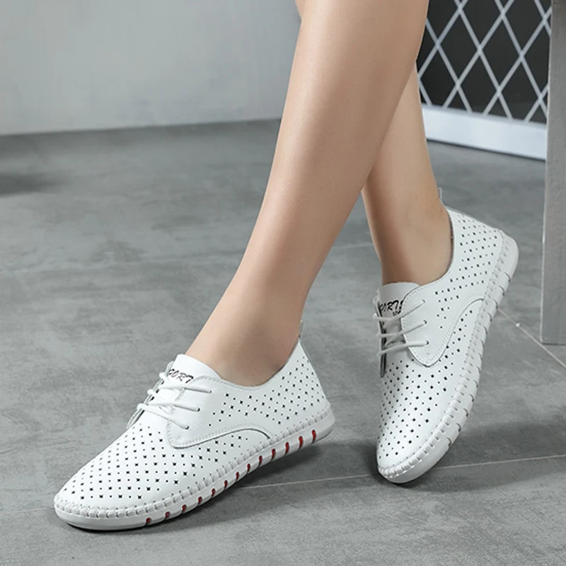 Women Shoes Genuine Leather Flats Sneakers Loafers Moccasins Boat Shoes