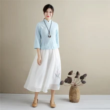 Hisenky Mori Girl белая Свободная юбка, эластичная резинка на талии, юбки для женщин, вышивка, Saia Longa Faldas Mujer Jupe Femme