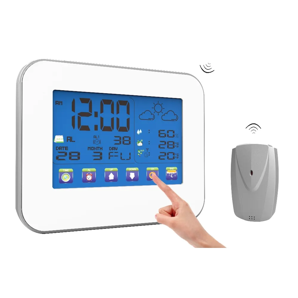 NEW Touch screen Weather Station Alarm Clock Wireless RF Outdoor