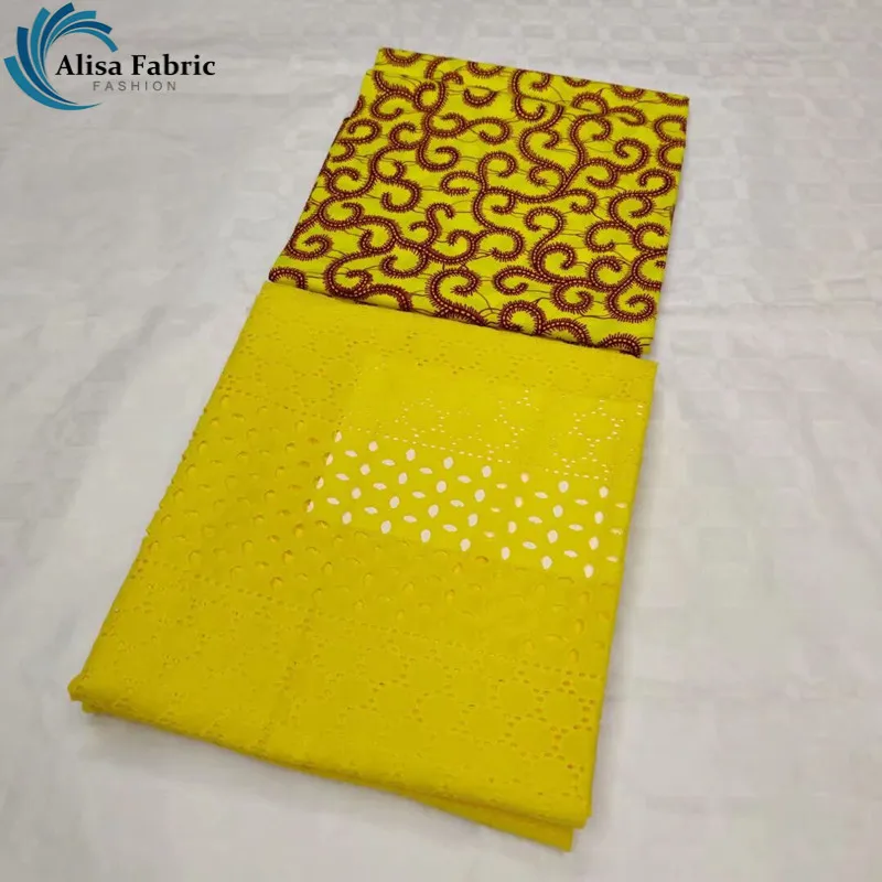 

Alisa Latest Arrival 3 Yards African Fabric Dutch Wax Veritable Wax Match 2 Yards Hollow Out Design Swiss Lace Fabrics For Dress