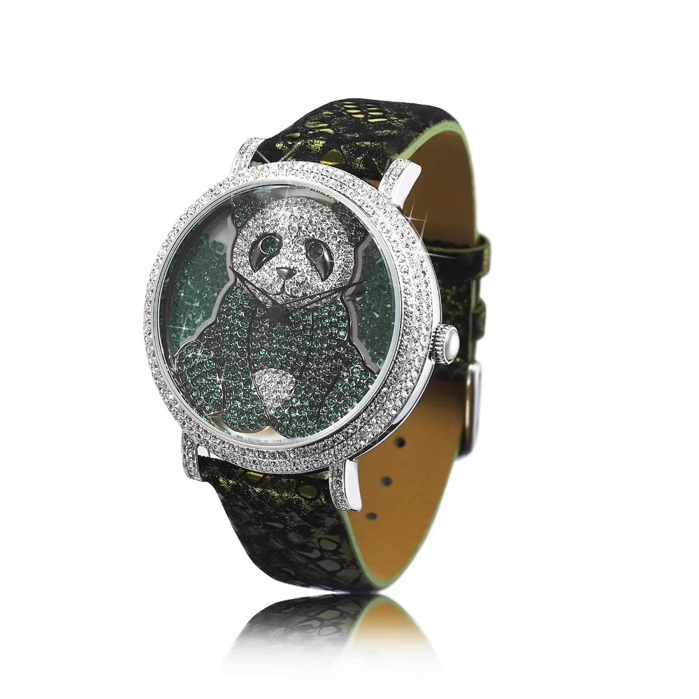 Green Dial Watch Princess Butterfly часы женские Бабочка Фиолетовый Кристалл Милая панда водонепроницаемые кожаные кварцевые маленькие роскошные - Цвет: Green Dial Watch