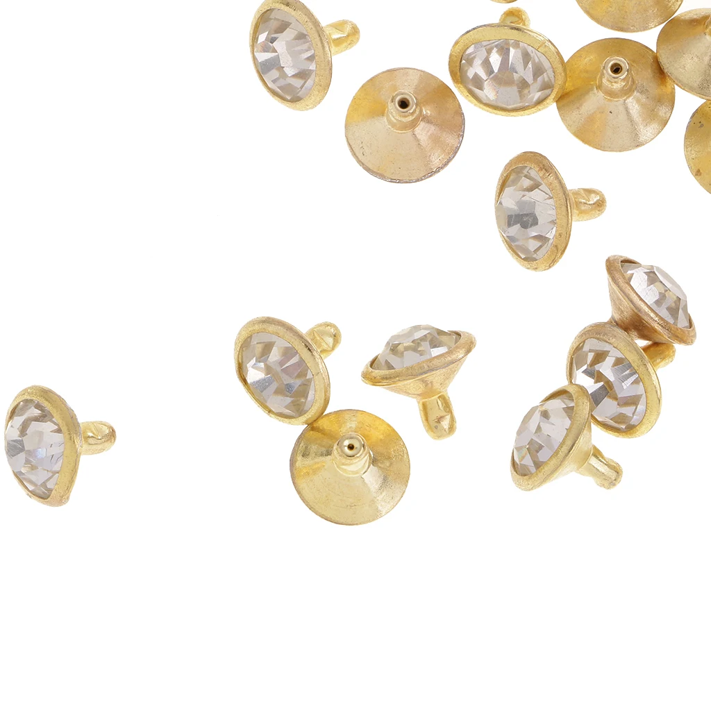 50 Pieces Rhinestone Rivets Studs Buttons for Sewing Crafts DIY Bag Clothes Shoes 7/10mm Silver/Gold Leathercrafts Accessories