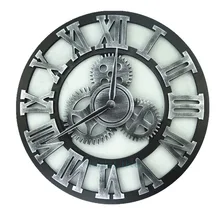 15.7 Inch Large Wall Clock Slient Gear Wooded 3D Retro Vintage Art Wall Watches Roman Style Circular Oversized Saat Home Decor