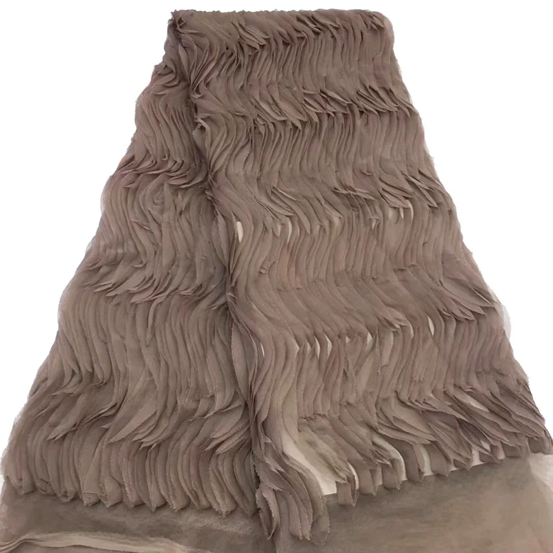 

(5yards/pc) fashion French net lace fabric brown African party lace fabric with layered design for party dress FLZ036