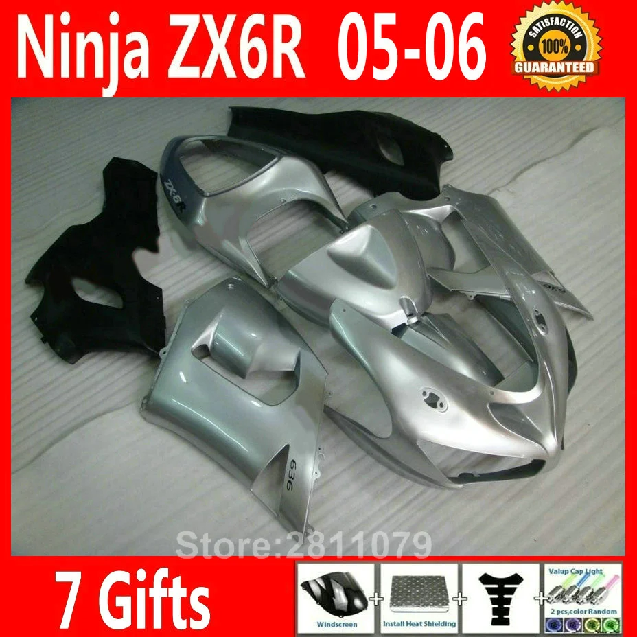 High quality plastic fairing kit for Kawasaki Ninja ZX6R 05 06 silver black fairings set 2005 2006 KY51 | Автомобили и мотоциклы