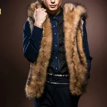 Мужская меховая жилетка, жилетка, зимняя мужская теплая жилетка из искусственного меха, мужская жилетка с капюшоном, плюшевая модная шуба, имитация дикого кроличьего меха